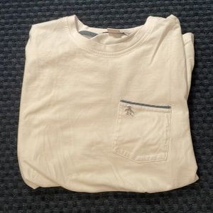 Original Penguin Men’s Plain White Pocket Tee Large With Straight Waist Hem